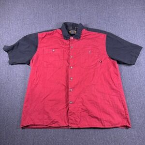 Harley Davidson Mens‎ Red Black Short Sleeve Skull Button Up Shirt Size 2XL